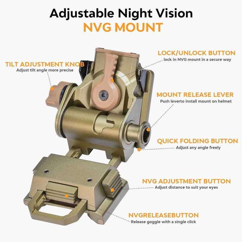 HTPREC NVG Mount for PVS14/15/18 G24 Night Vision Goggles Adjustable L4 G24 Metal NVG Helmet Mount PVS 31 CNC Dovetail NVG Mount - Image 5